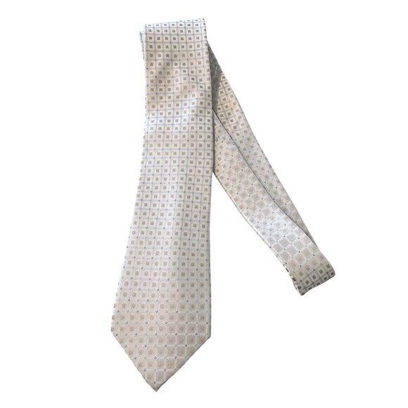 Sean John Neck Tie Standard Size Beige Blue Diamond 100% Silk  Professional - Picture 1 of 5